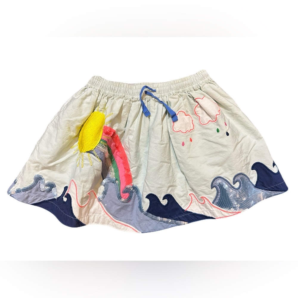 MINI Boden Seaside Appliqué Skirt Rainbow Waves 4 5 Light blue